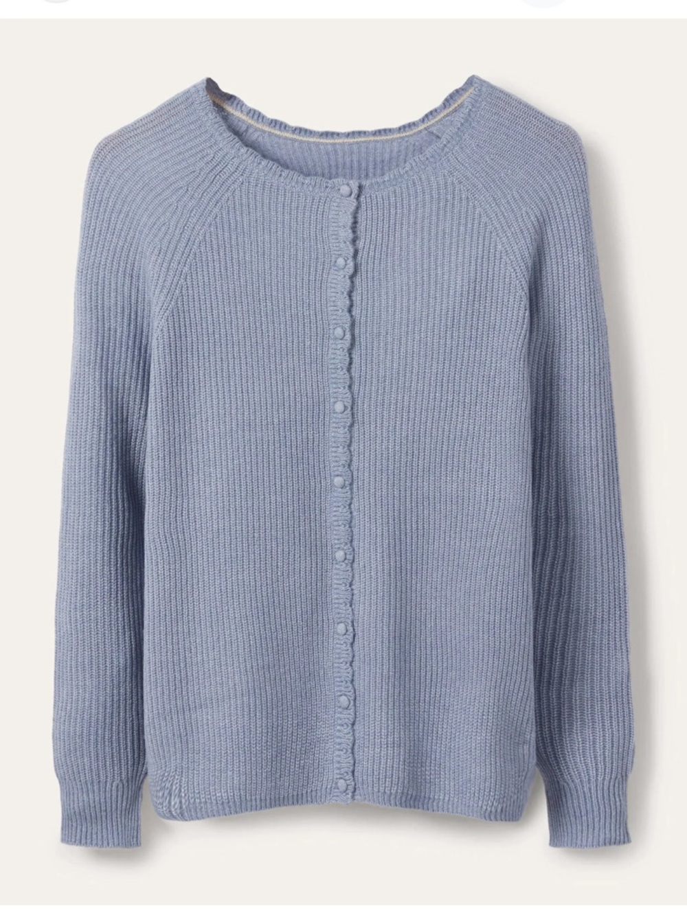 Boden Light Periwinkle Button-Front Scallop-Edge Cardigan